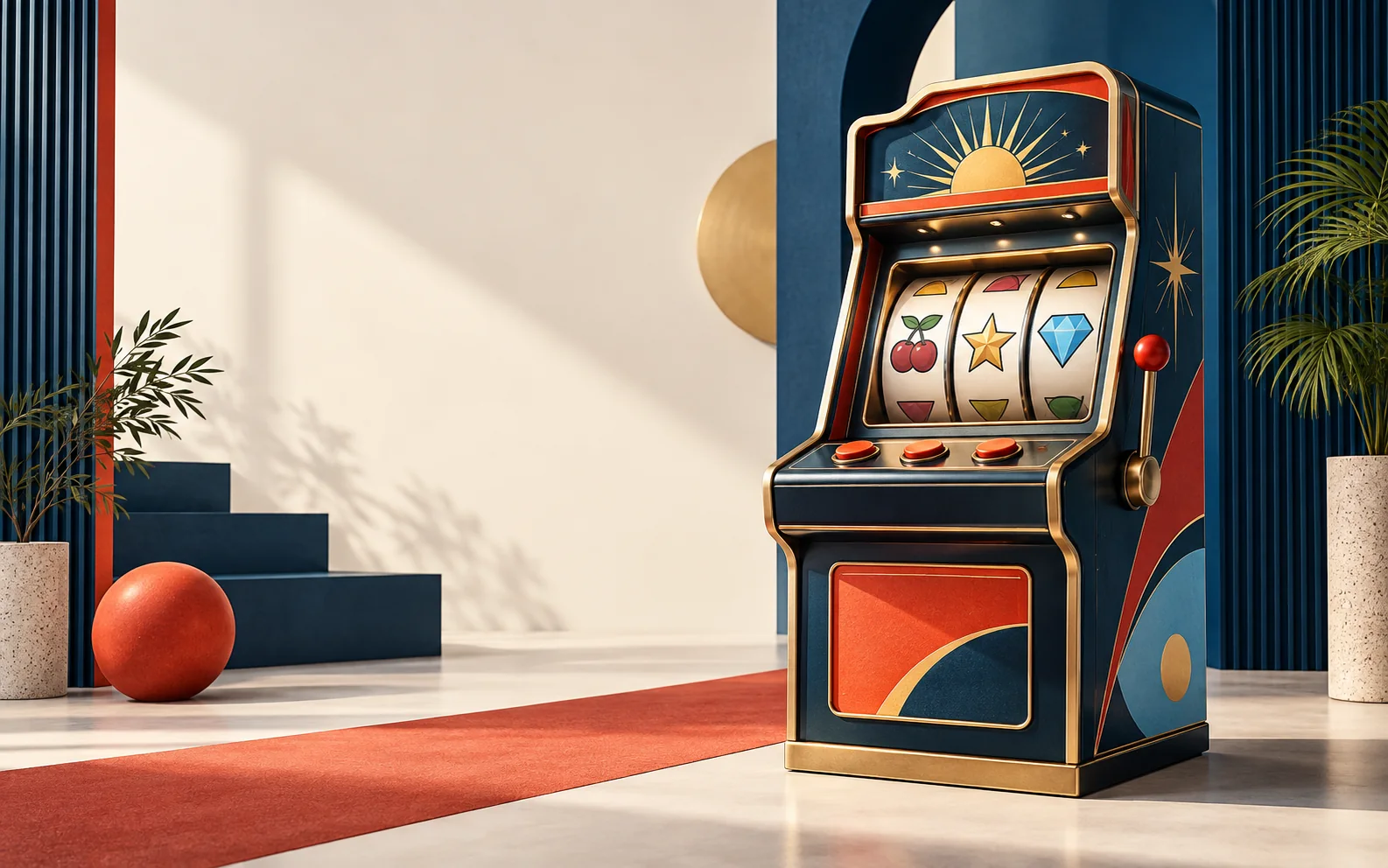 An original game cabinet in a bright editorial studio